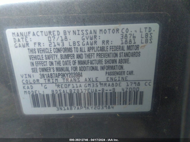 Nissan SENTRA S 2019 3N1AB7AP9KY203984 Image 9