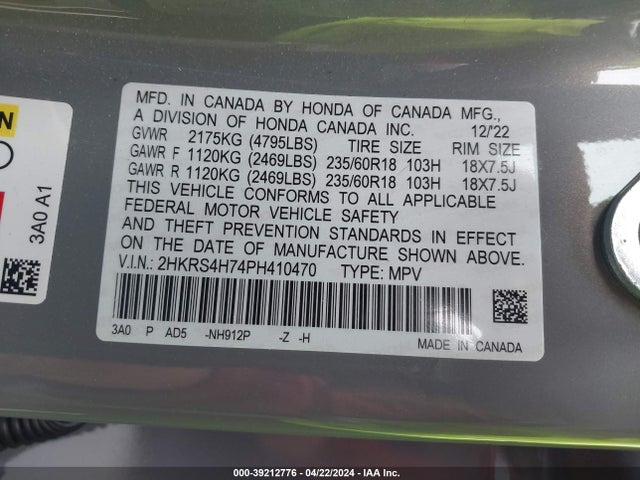 Honda Cr-v Ex-l Awd 2023 2HKRS4H74PH410470 Image 9