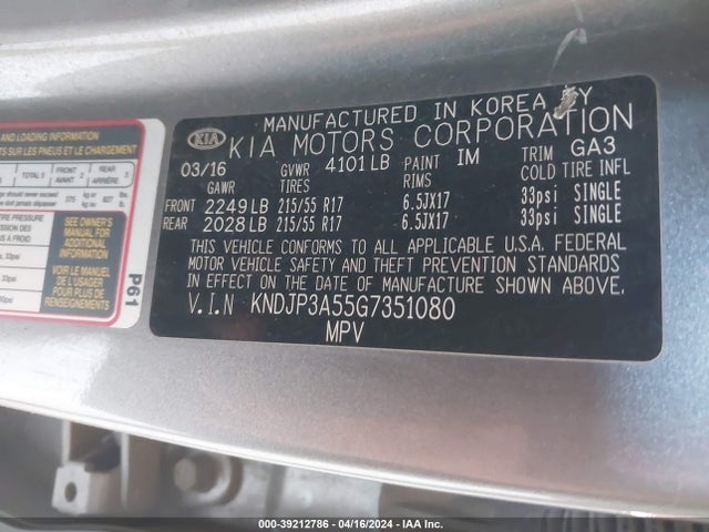 KIA SOUL + 2016 KNDJP3A55G7351080 Image 9