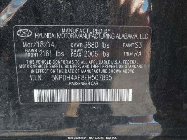 5NPDH4AE8EH507895 Hyundai ELANTRA SE