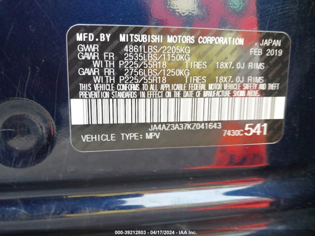 JA4AZ3A37KZ041643 Mitsubishi Outlander Se