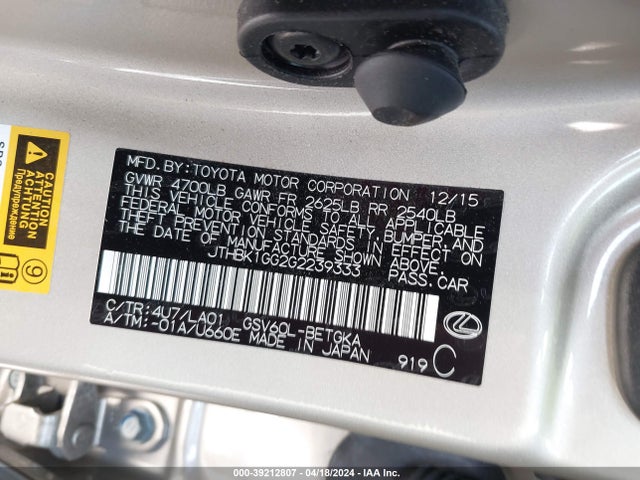 JTHBK1GG2G2239333 Lexus ES 350