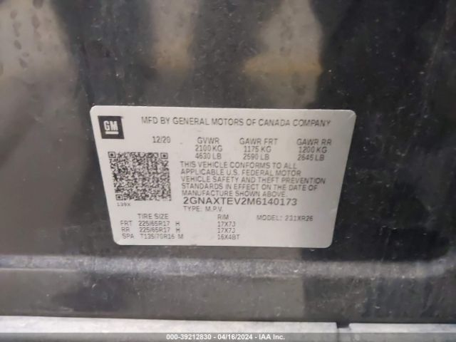 2021 CHEVROLET EQUINOX 2GNAXTEV2M6140173 Photo 8
