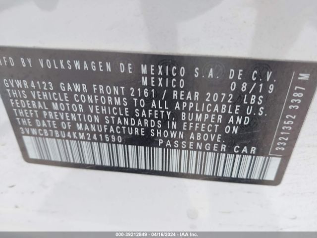 3VWCB7BU4KM241590 Volkswagen Jetta 1.4t R-line/1.4t S/1.4t Se