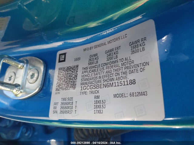 Chevrolet Colorado 2021 1GCGSBEN6M1151188 Image 9