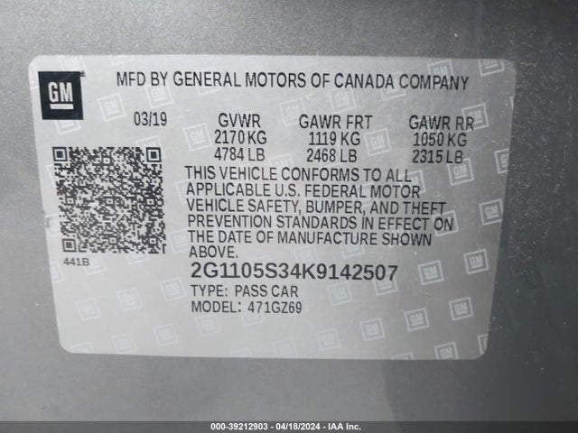 Chevrolet Impala Premier 2019 2G1105S34K9142507 Image 9