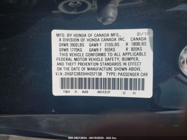 Honda Civic Ex-t 2017 2HGFC3B35HH357158 Image 9