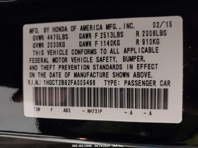 Honda Accord Ex-l V-6 2015 1HGCT2B82FA005496 Image 9