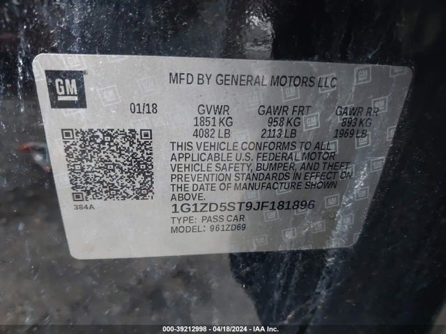 Chevrolet MALIBU LT 2018 1G1ZD5ST9JF181896 Image 9