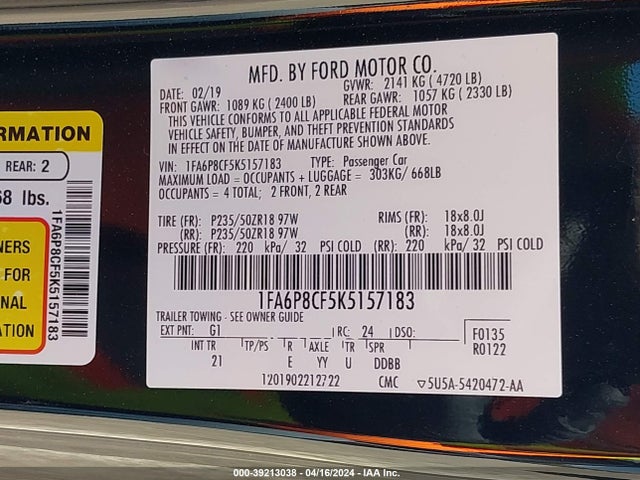 Ford MUSTANG GT 2019 1FA6P8CF5K5157183 Image 9