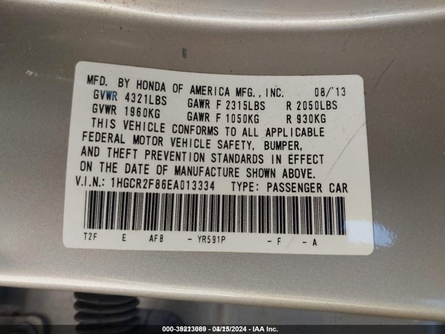 Honda Accord Ex-l 2014 1HGCR2F86EA013334 Image 9