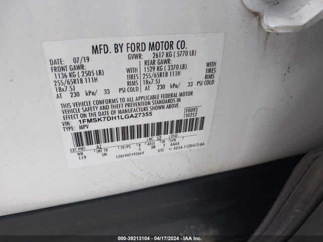 Ford EXPLORER XLT 2020 1FMSK7DH1LGA27355 Image 9