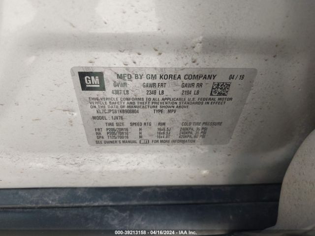 KL7CJPSB1KB908804 Chevrolet Trax Lt