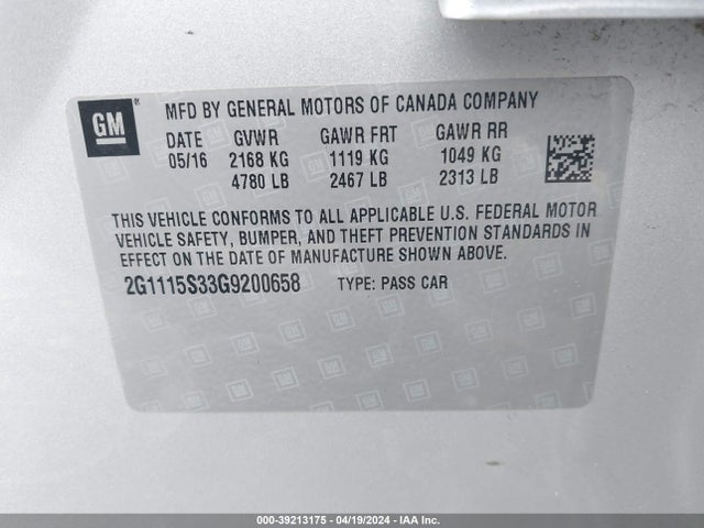 Chevrolet Impala 2lt 2016 2G1115S33G9200658 Image 9