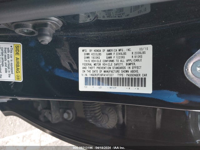 Honda ACCORD LX 2015 1HGCR2F36FA147007 Image 9