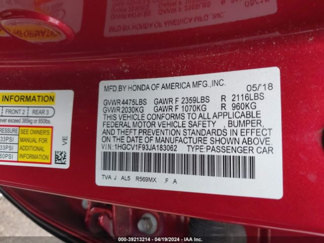1HGCV1F93JA183062 Honda Accord Touring