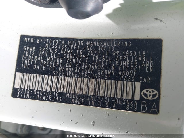 Toyota COROLLA LE 2014 5YFBURHE3EP036215 Image 9