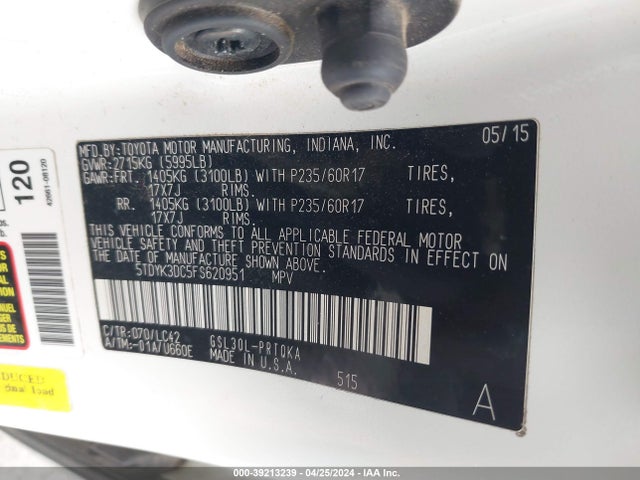 Toyota Sienna Xle 8 Passenger 2015 5TDYK3DC5FS620951 Image 9