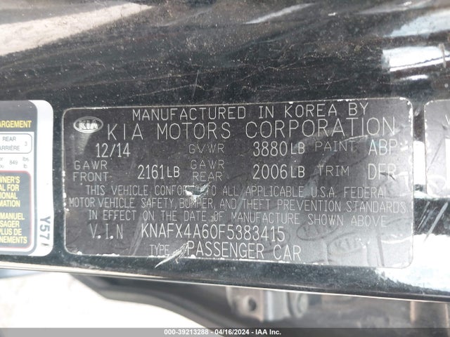 KIA FORTE LX 2015 KNAFX4A60F5383415 Image 9
