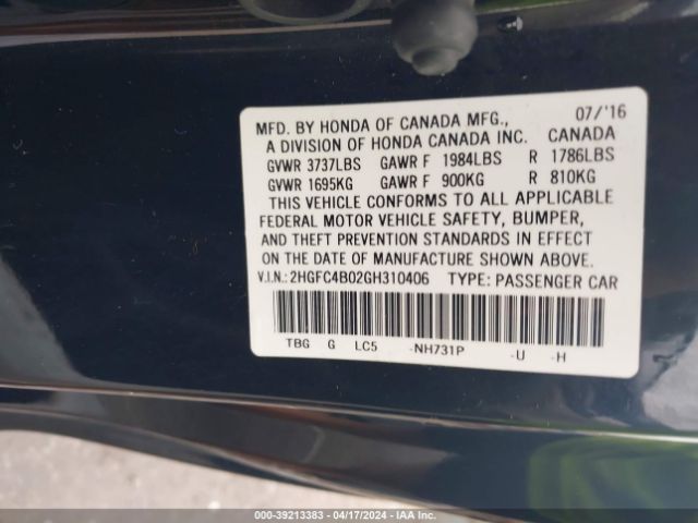 2HGFC4B02GH310406 Honda Civic Lx-p