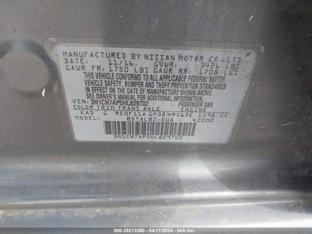 Nissan Versa 1.6 Sv 2017 3N1CN7AP5HL829702 Image 9