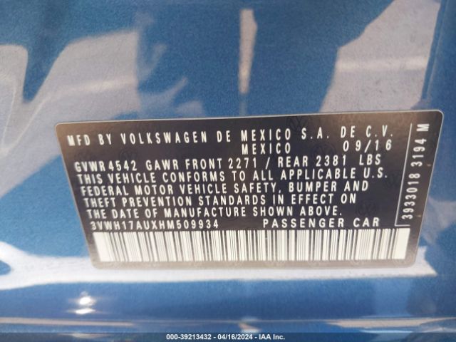 3VWH17AUXHM509934 Volkswagen Golf Alltrack Tsi S/tsi Se/tsi Sel