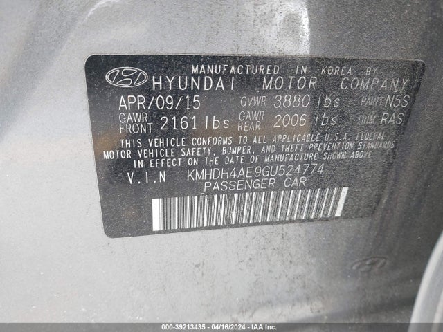 Hyundai ELANTRA SE 2016 KMHDH4AE9GU524774 Image 9