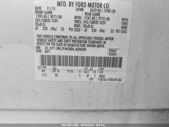 2LMTJ8LP4GBL42626 Lincoln Mkx Reserve