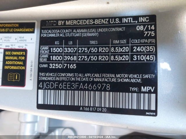 Mercedes-Benz Gl 450 4matic 2015 4JGDF6EE3FA466978 Image 9