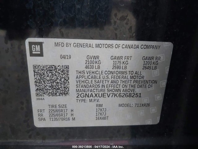 Chevrolet EQUINOX LT 2019 2GNAXUEV7K6268251 Image 9