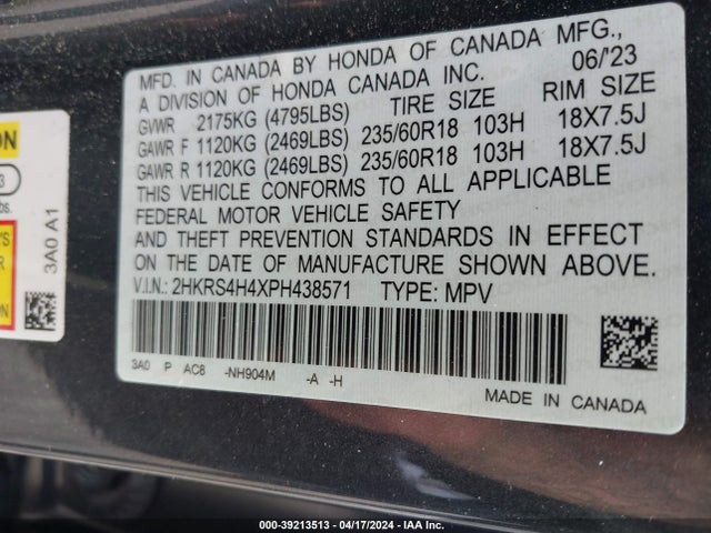 Honda Cr-v Ex Awd 2023 2HKRS4H4XPH438571 Image 9