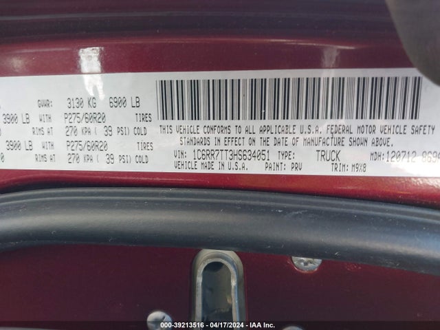 1C6RR7TT3HS634051 RAM 1500 Big Horn  4x4 6'4 Box