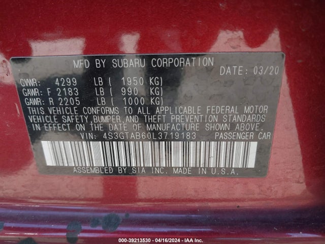 Subaru Impreza 5-door 2020 4S3GTAB60L3719183 Image 9