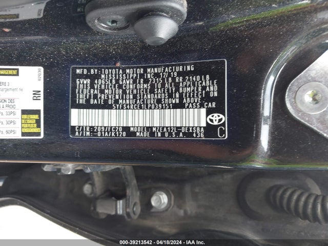 Toyota COROLLA SE 2020 5YFS4RCE1LP039151 Image 9
