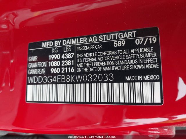 WDD3G4EB8KW032033 Mercedes-Benz A 220