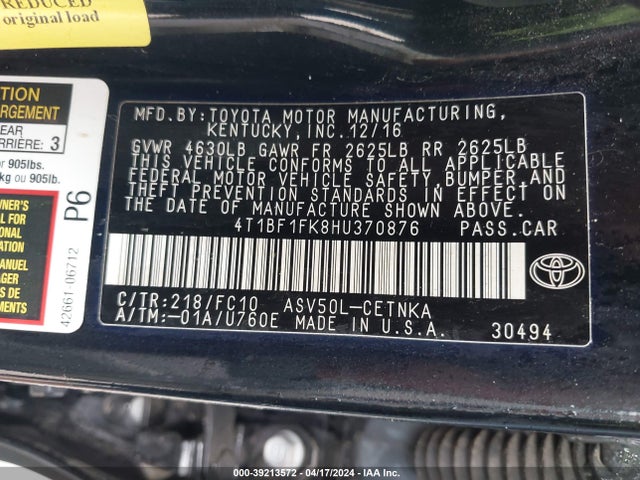 Toyota CAMRY LE 2017 4T1BF1FK8HU370876 Image 9