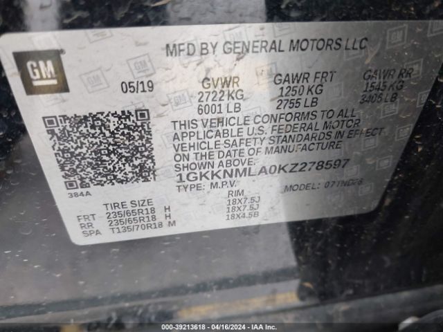 1GKKNMLA0KZ278597 GMC Acadia Slt-1