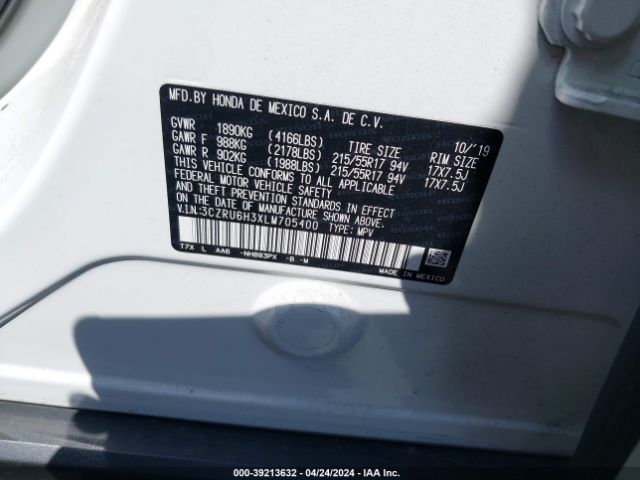 3CZRU6H3XLM705400 Honda Hr-v Awd Lx