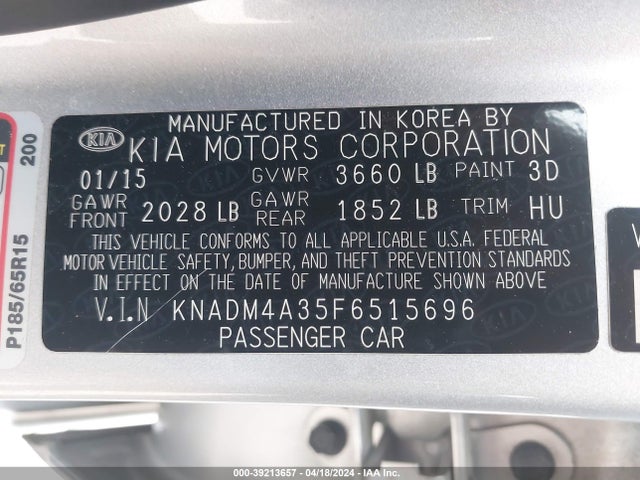 KIA RIO LX 2015 KNADM4A35F6515696 Image 9