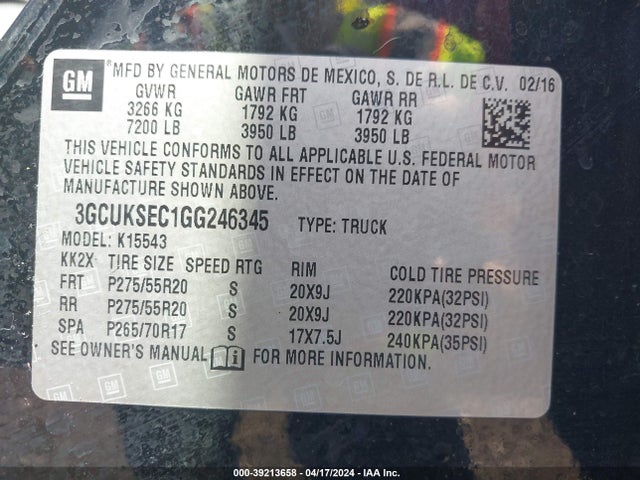 Chevrolet Silverado 1500 1lz 2016 3GCUKSEC1GG246345 Image 9