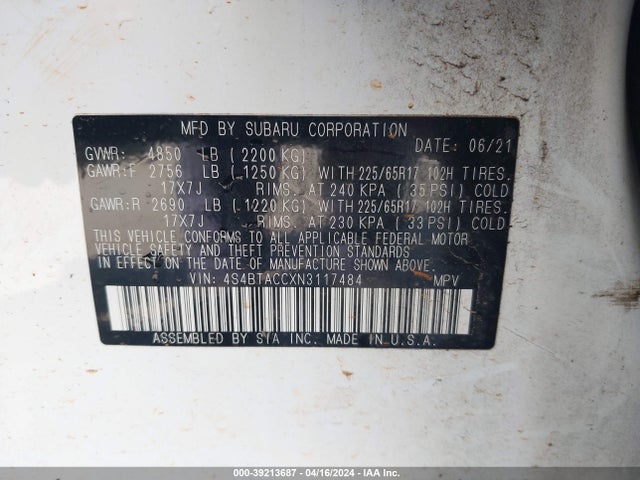 Subaru Outback Premium 2022 4S4BTACCXN3117484 Image 9