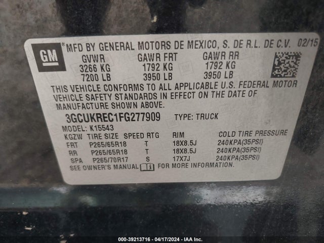 Chevrolet Silverado 1500 2lt 2015 3GCUKREC1FG277909 Image 9