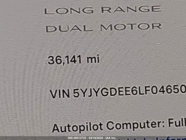 5YJYGDEE6LF046500 Tesla Model Y Long Range Dual Motor All-wheel Drive