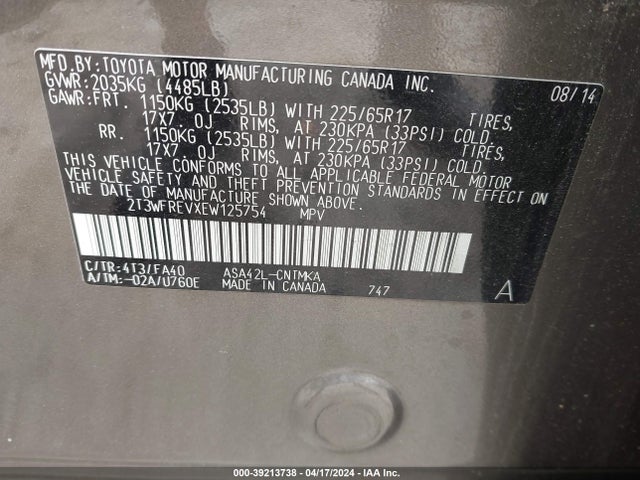 Toyota Rav4 Xle 2014 2T3WFREVXEW125754 Image 9
