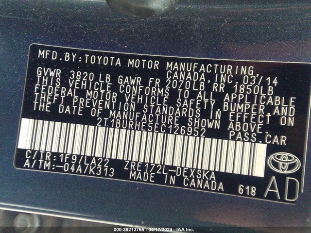 Toyota Corolla S Premium 2014 2T1BURHE5EC126952 Image 9