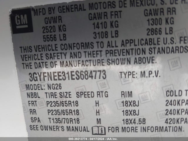 3GYFNEE31ES684773 Cadillac Srx Luxury Collection