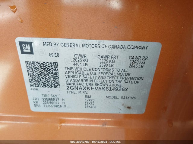 Chevrolet EQUINOX LT 2019 2GNAXKEV5K6149263 Image 9