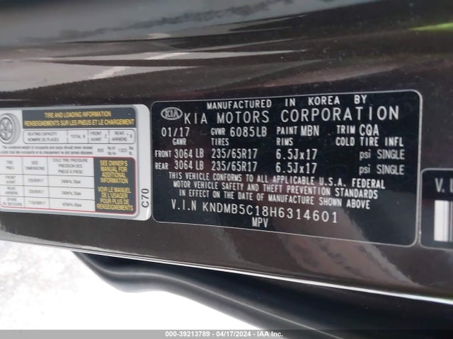 KIA SEDONA LX 2017 KNDMB5C18H6314601 Image 9