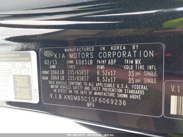 KIA SEDONA LX 2015 KNDMB5C15F6069236 Image 9
