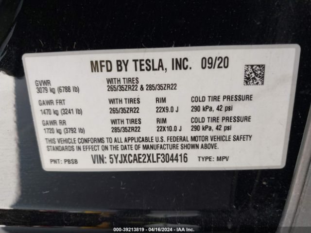 5YJXCAE2XLF304416 Tesla Model X Long Range Dual Motor All-wheel Drive/long Range Plus Dual Motor All-wheel Drive